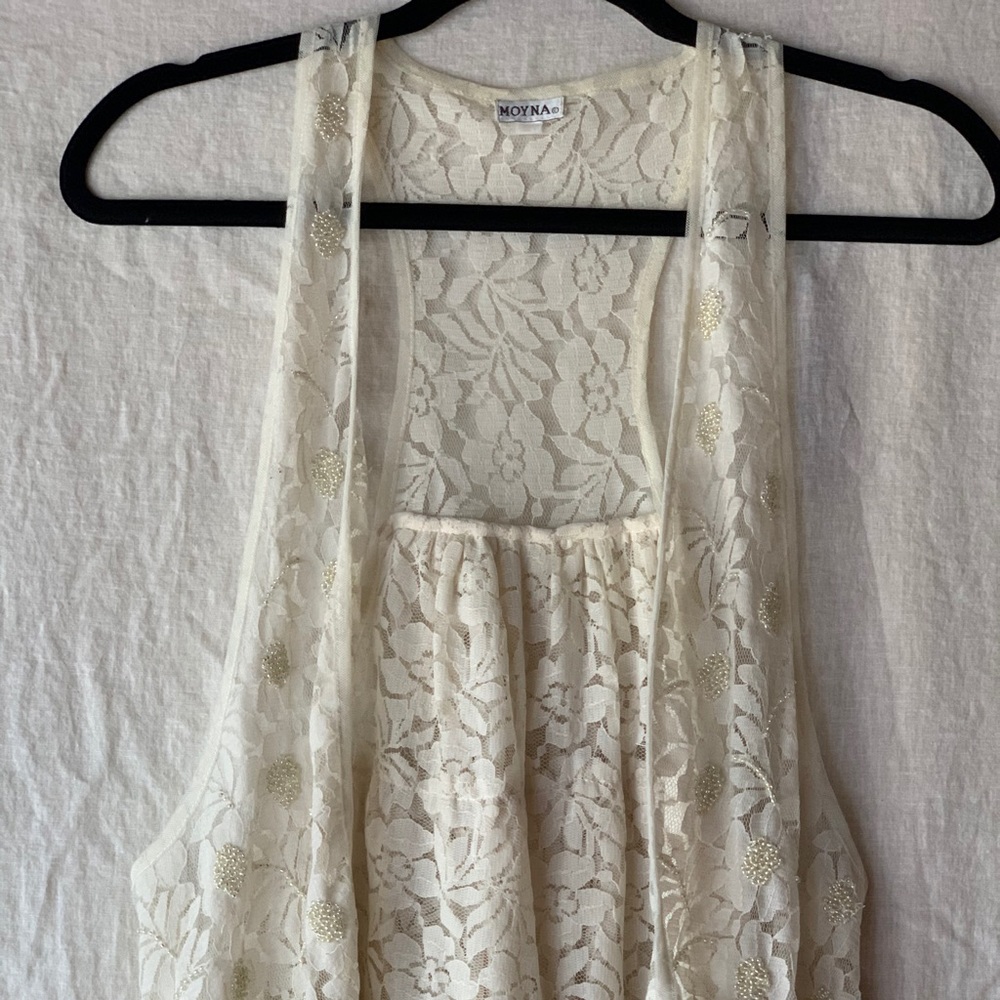 Anthropologie Lace Beaded Ruffle Back Vest Size M